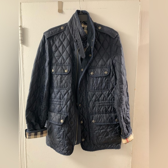 Men’s Burberry Russell quilted jacket. Navy blue - Picture 1 of 14